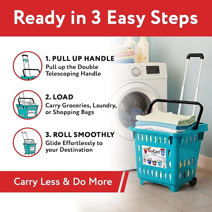 dbest products GoCart, Teal Grocery Cart Shopping Laundry Basket on Wheels