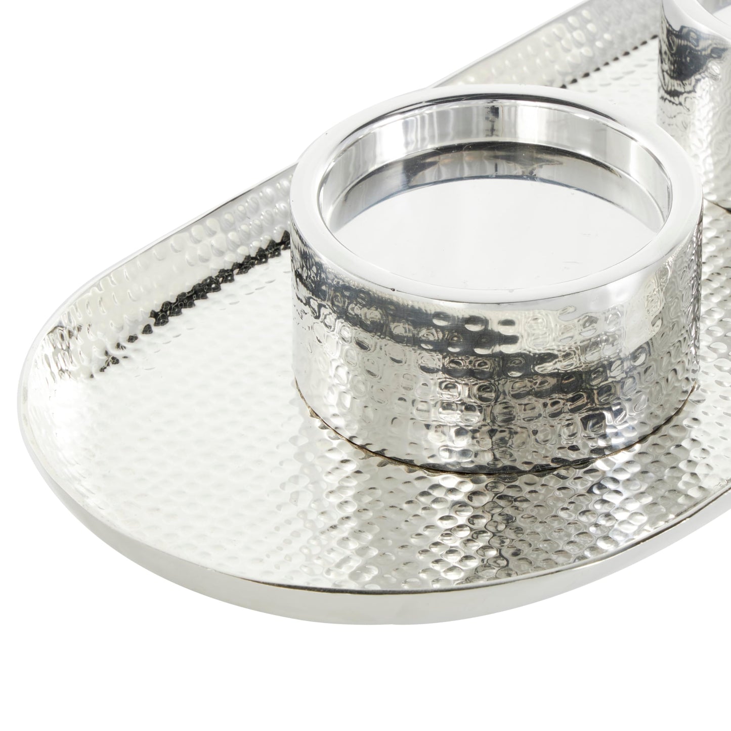 Deco 79 Stainless Steel Metal Decorative Candle Holder Hammered Candle Stand with Oval Tray Plate, Candlestick Holder 16" x 7" x 2", Silver