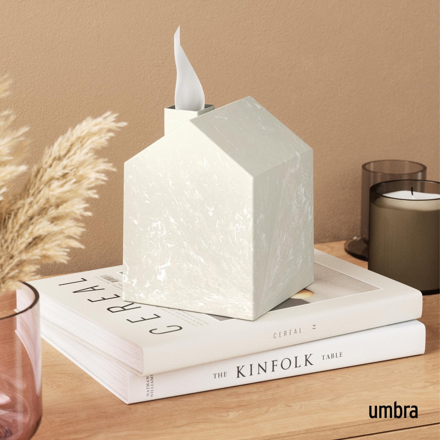 Umbra Casa Tissue Box Cover – Modern House-Shaped Tissue Box Holder for Standard Square Boutique Tissue Boxes, Ocean Plastic, Bathroom & Home Décor, Ocean Sand