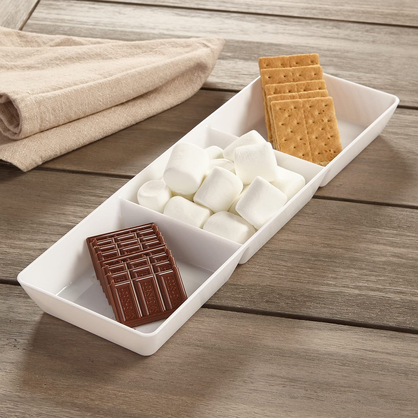 US Acrylic Avant White Plastic Divided Serving Trays (Set of 4) 15” x 5” | Narrow Reusable 3-Section Party Platters | Serve Appetizers, Fruit, Veggies, & Desserts | BPA-Free & Made in USA