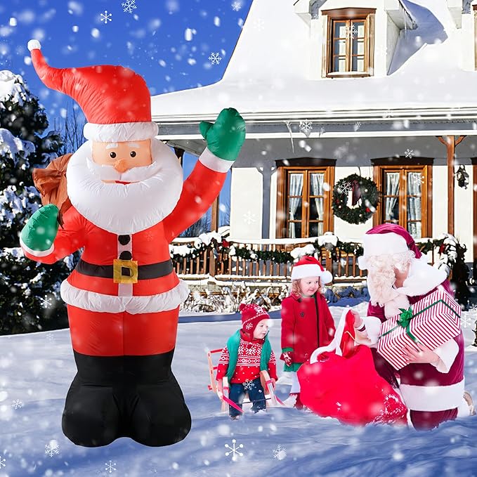 COOLWUFAN 6 FT Christmas Inflatables Santa Claus with Gifts Bag, Christmas Inflatables Outdoor Decorations, Built-in LED Lights Holiday Blow Up Yard Decoration Clearance for Yard, Holiday, Parties