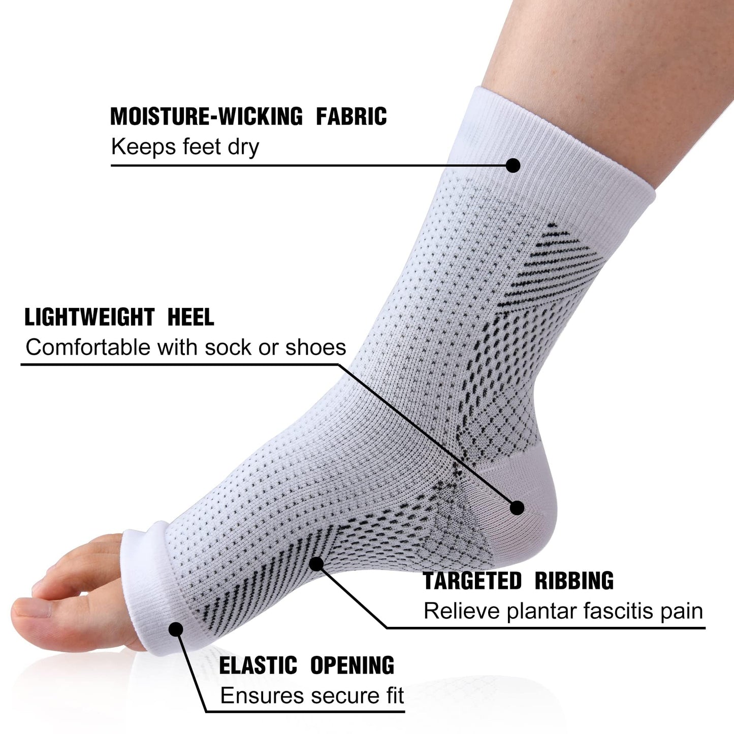 cheap4uk 4 Pairs Neuropathy Socks Compression Socks for Women & Men Plantar Fasciitis Socks Ankle Support Brace for Sprained Ankle Breathable Anti-Slip Soothe Socks for Pain Relie(White,5-7.5）