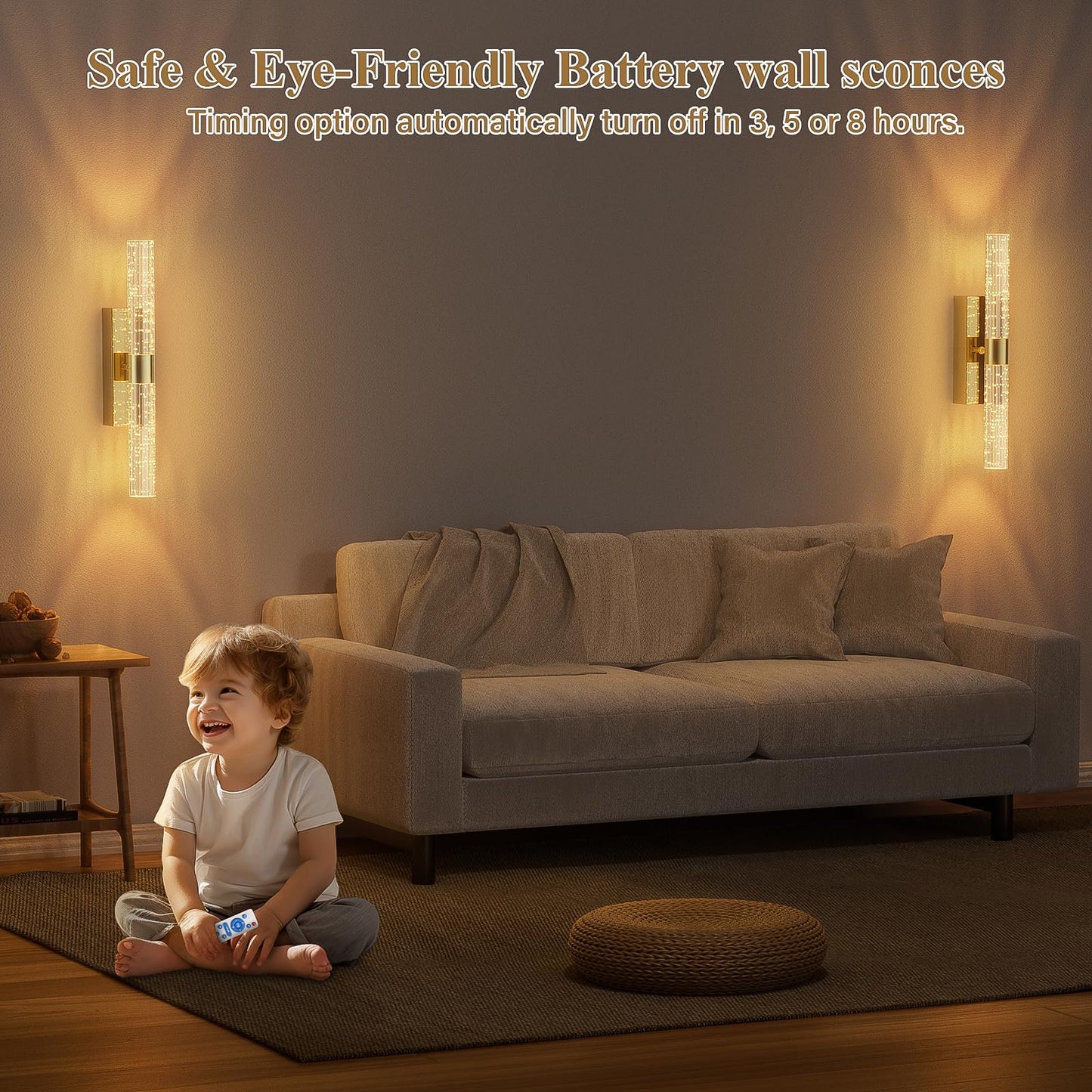 camuucci Battery Operated Wall Sconces Set of 2 Rechargeable Battery Powered Wall Light with 12000mAh Not Hardwired Dimmable Wall Lamp Fixtures for Bedroom Living Room Gold 15.3 Inches