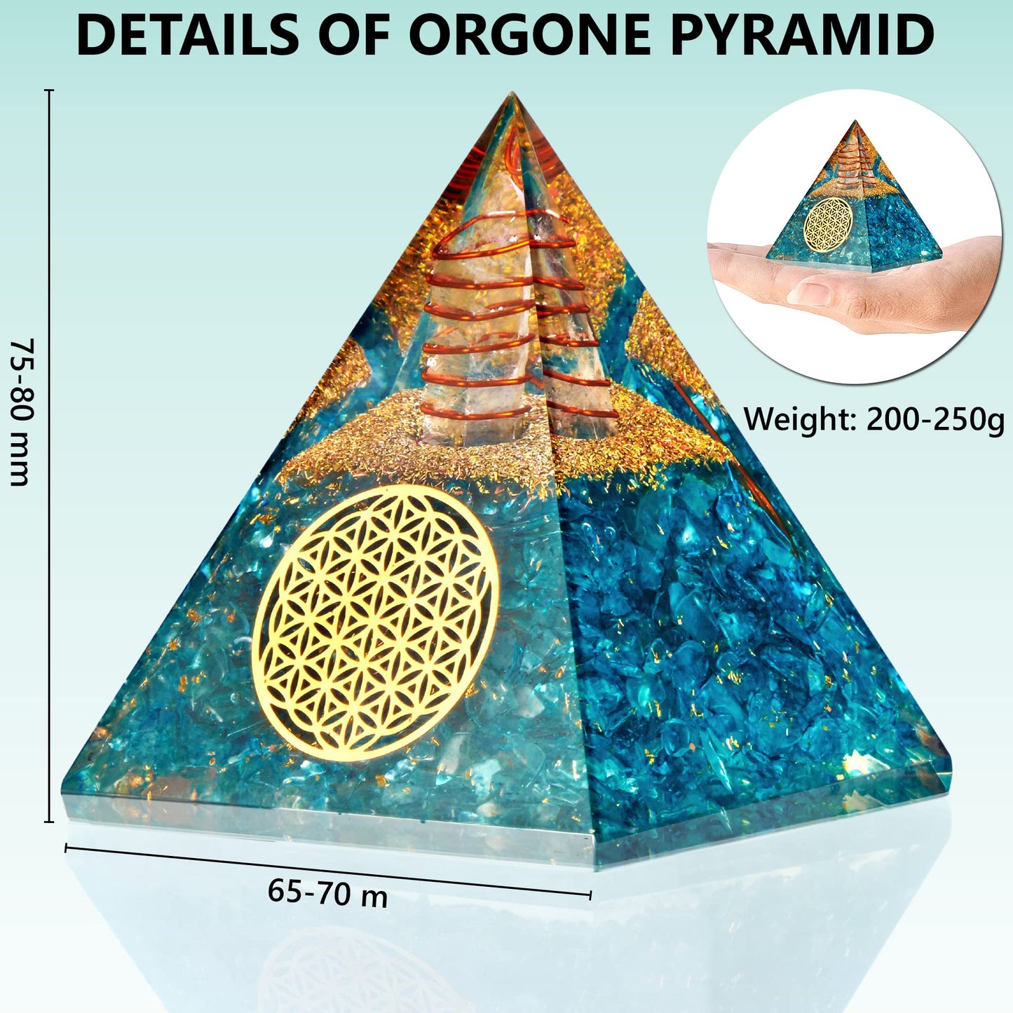 Anaya Agate Aquamarine Orgone Pyramid, Aquamarine Crystal Pyramid w/Positive Energy, Handmade Orgonite Pyramids for Chakra Cleansing, Mindfulness, Crystal and Healing Stones, Christmas Gifts for Women