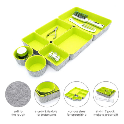 Welaxy Drawer organizer bin felt trays desk storage dividers for home office supplies Nightstand sort catchall entryway 7-piece Pack gift idea (Green)