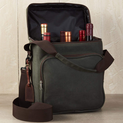 Wine Enthusiast 6-Bottle Waxed Canvas Wine Bag Tote Insulated Wine Carrier Cooler Travel & Picnics Holds Tall Bottles Includes Ice Pack Chilling Reusable Tote Bag for Wine Gifts & Outdoor Gatherings