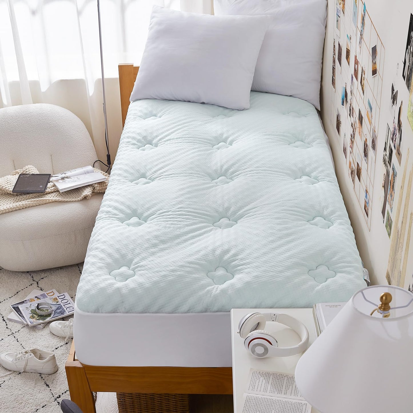 Hansleep Twin XL Mattress Pad Topper College Dorm Memory Foam, Twin XL Foam Mattress Topper Viscose Derived from Bamboo, Twin XL Size Bed Mattress Pad Cover for Back Pain Relief, 39" x 80", White