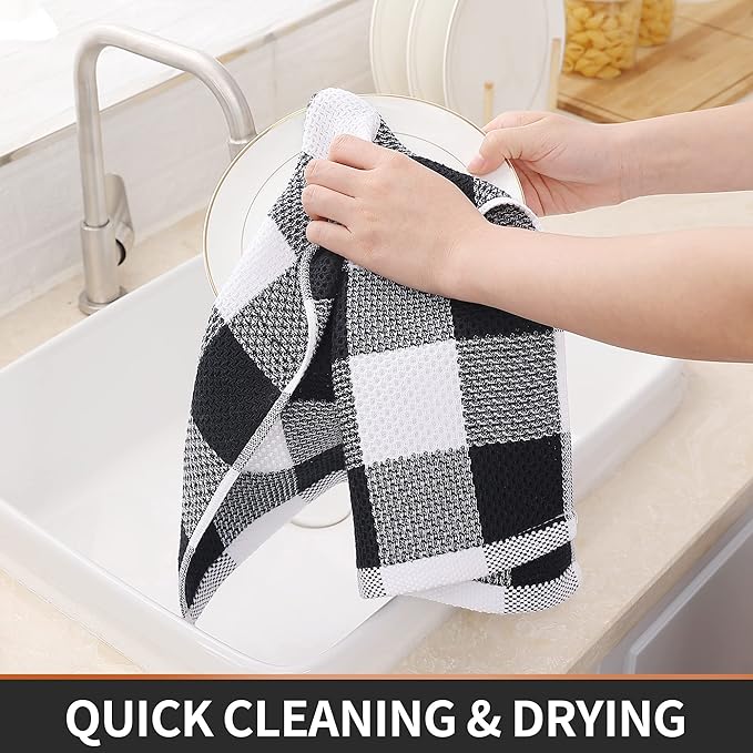 Homaxy 100% Cotton Waffle Weave Check Plaid Kitchen Towels, 13 x 28 Inches