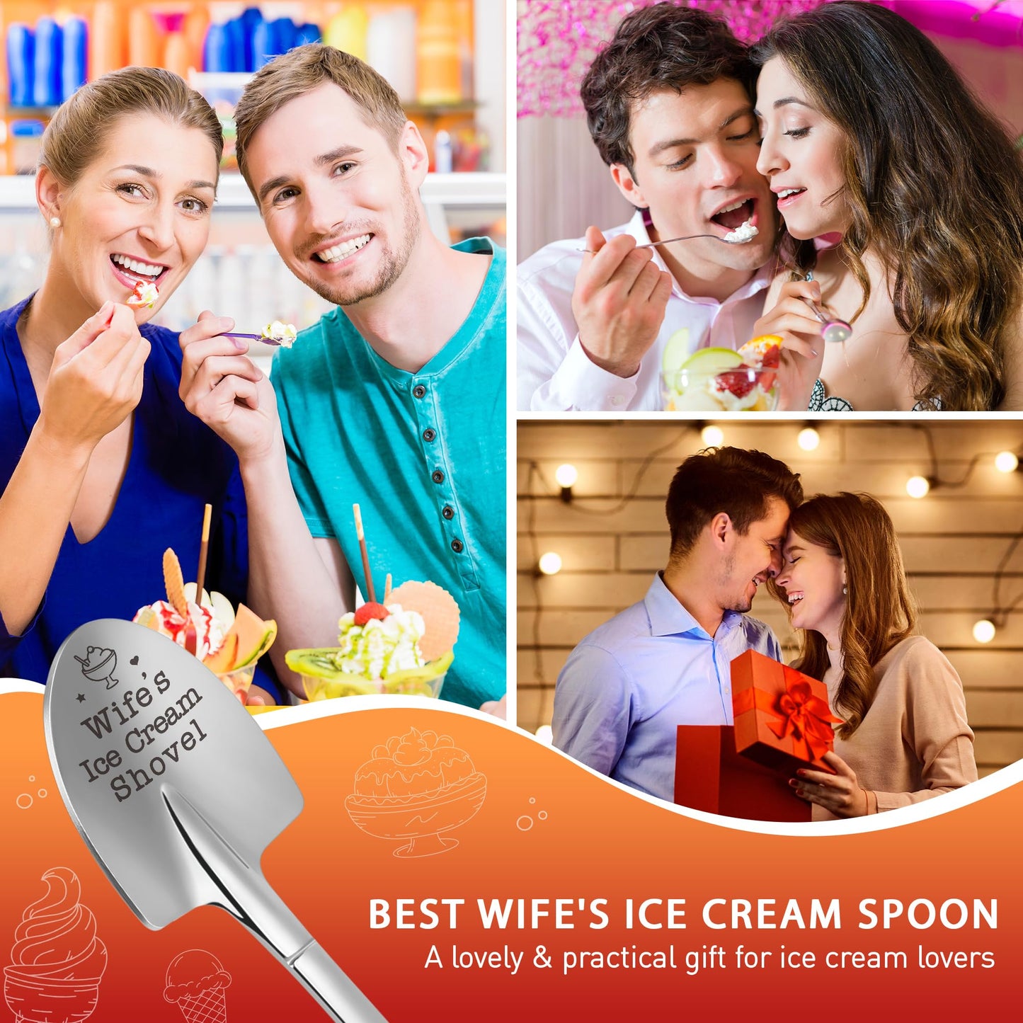 Wife Gifts from Husband, Romantic I Love You Valentines Birthday Gifts for Wife, Funny Valentines Day Ideas for Her, Wifey, Women, Mothers Day Wife's Ice Cream Shovel Spoon