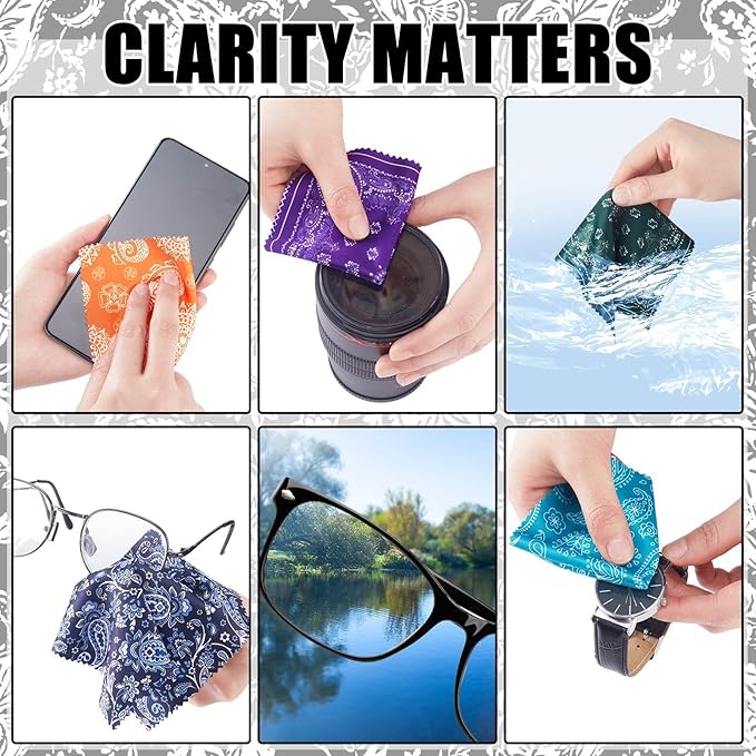 24 Pcs Microfiber Cleaning Cloth Paisley Elegant Flowers Design Glasses