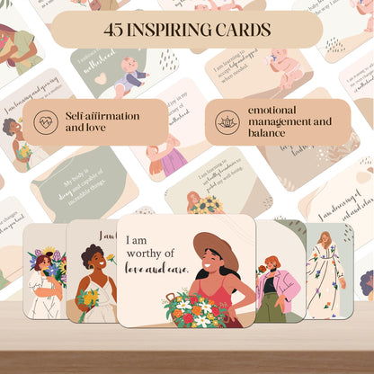 45 PCS New Mom Affirmation Cards for Postpartum - Mothers Day Gifts - New Mom Essentials Gifts with Empowering Messages - Postpartum Affirmation Cards with Wooden Stand & Metal Box for Mothers Day