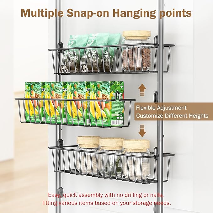 Delamu Over The Door Pantry Organizer, 5-Tier Pantry Door Organizers and Storage