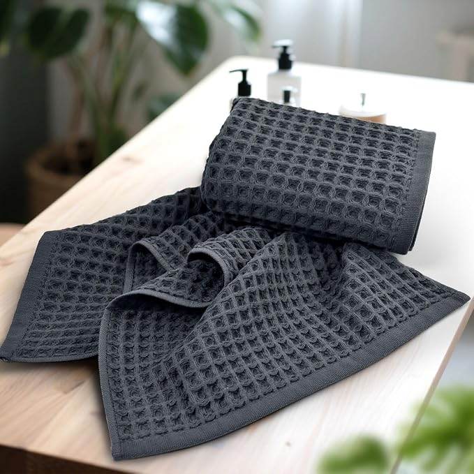 Jacquotha Waffle Hand Towels for Bathroom 5-Piece – Cotton Quick Dry Lint Free