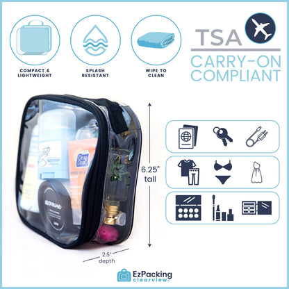 Clear TSA Approved 3-1-1 Travel Toiletry Bag/Transparent See Through Organiser (Black)