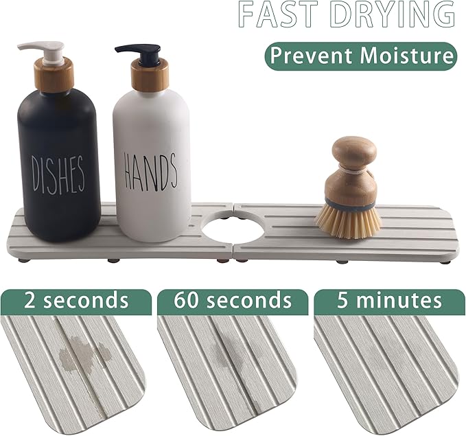 17inch x 4inch Kitchen Sink Faucet Mat, Water Absorbing Stone Faucet Splash