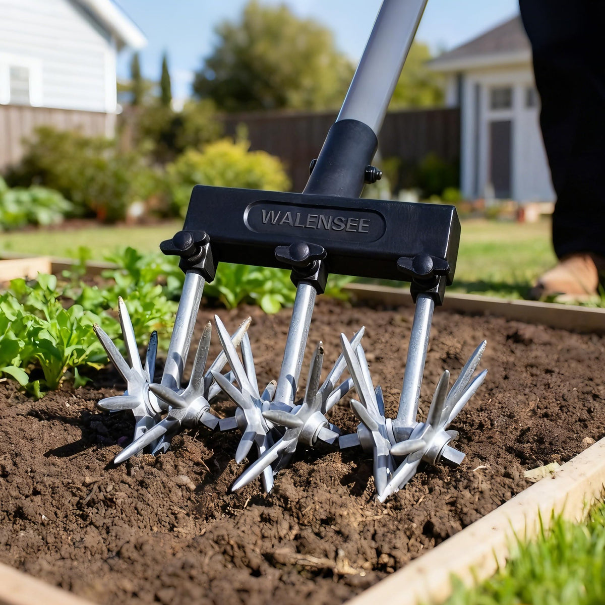 Walensee Rotary Cultivator Garden Tool, Adjustable Hand Tiller with Long Handle, Manual Soil Crusher for Breaking Up Clods, Seedbed Prep, Reseeding, Aerating Raised Beds, Garden, Yard & Lawn