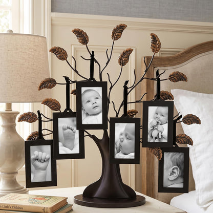 Americanflat Family Tree Picture Frame - Includes 6 Hanging 2x3 Picture Frames - Adjustable Ribbon Tassels - Ideal as Mother’s Day Gifts, Christmas Decor - Black and Bronze - Gifts for Mom