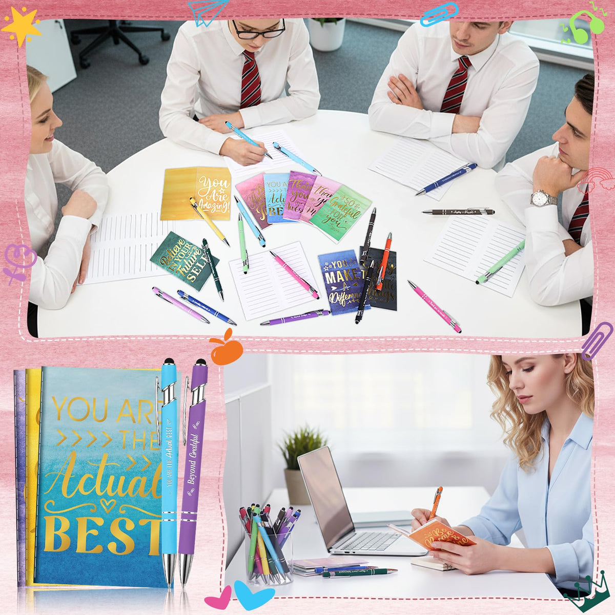 BOBOKA 12 Sets Employee Appreciation Gifts Bulk Motivational Pens Inspirational Notepads, Mini Motivational Notebooks Thank You Gifts for Coworker Teacher Staff Volunteer Nurse Office Supplies