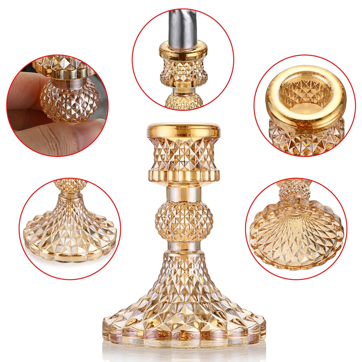 OwnMy Set of 2 Gold Glass Taper Candle Holders Decorative Glass Candlestick Holders, Modern Taper Candle Stands Candlesticks for Dining Table Centerpieces Wedding Church Decor