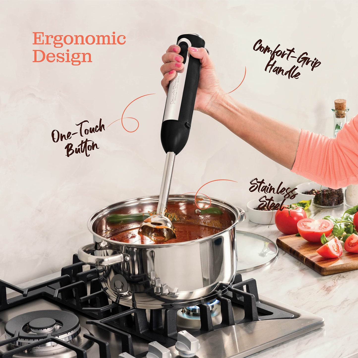 Powerful Immersion Blender, Electric Hand Blender 500 Watt with Turbo Mode, Detachable Base. Handheld Kitchen Gadget Blender Stick for Soup, Smoothie, Puree, Baby Food, 304 Stainless Steel Blades