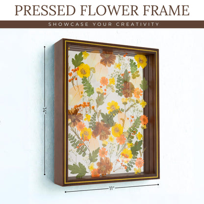 Pressed Flower Frame – Durable Dual Panel Design Glass Frame for Pressed Flowers – 11x14 Extra Large Easy-to-Use Gift Dried Flower Arrangements – Portrait or Landscape Floating Frames for Versatile Decor