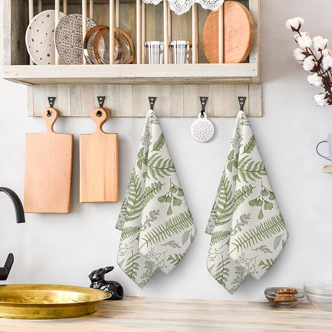Cute Botanic Dish Towels for Drying Dishes, Absorbent Decorative Sage Green