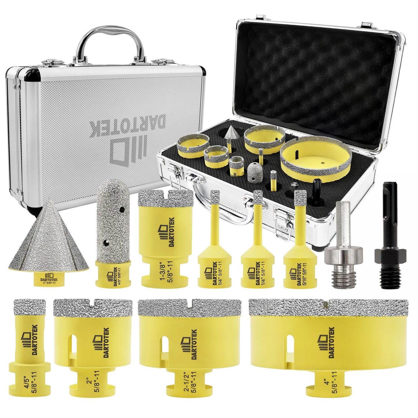 Diamond Core Drill Bits Set 12PCS - DARTOTEK Tile Hole Saw Kit and SHDIATOOL Diamond Core Drill Bits 1-3/8 Inch for Hard Stone Concrete Marble Granite Brick Laser Welded Dry or Wet Hole Saws 35mm