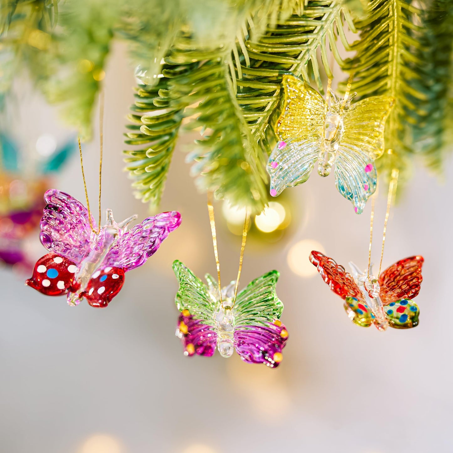 4pcs Glass Butterfly Ornament 1.7inch Hanging Crystal Butterflies Ornaments Decor for Home Window