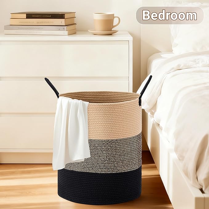 Tall Laundry Basket with Handles, 72L Portable Dirty Clothes Hamper, Boho