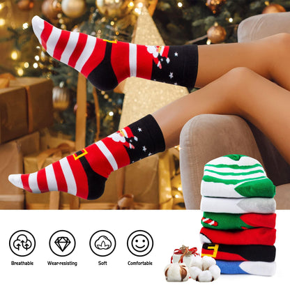TENYSAF Fun Christmas Socks for Women - Funny Xmas Gifts for Female Novelty Cozy Crew Cotton Sock Set