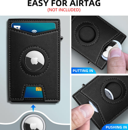 miyozi Airtag Wallet for Men Money Clip 9-Card Pop-Up Credit Card Holder with ID Window RFID Blocking Metal Case Magnetic Closure Front Pocket Wallet Gift Box