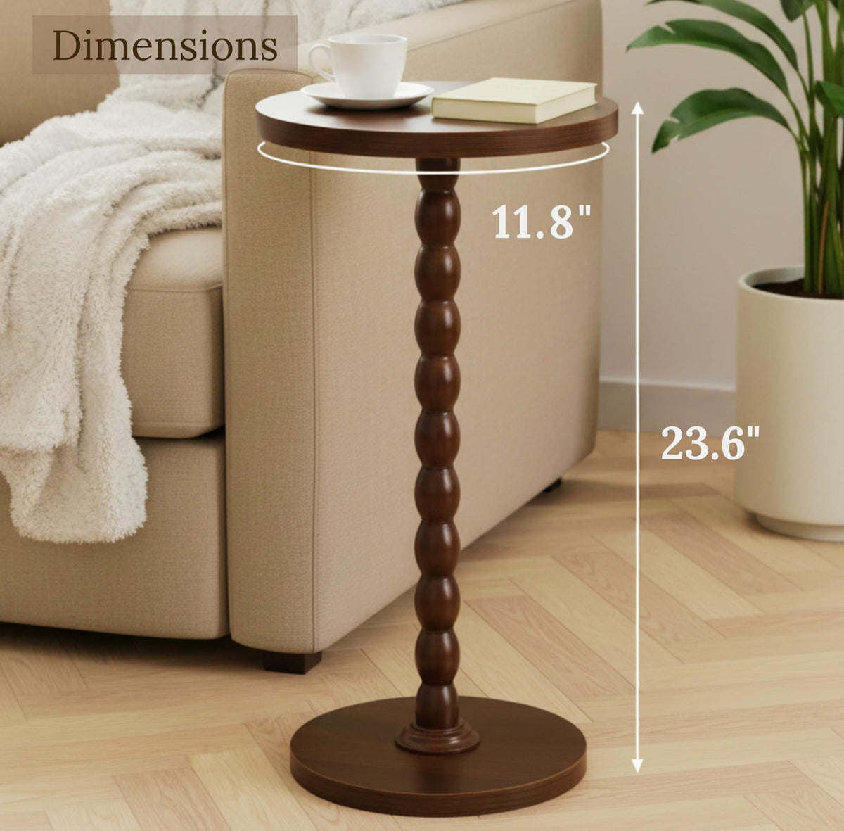 BENNTOR Round Wooden Small Side Table for the Living Room, Modern Pedestal Side Table for Small Spaces, Drinks, Corner, Accent Piece, and Compact Nighstand Bedroom, Tool-Free Easy Assembly, Walnut