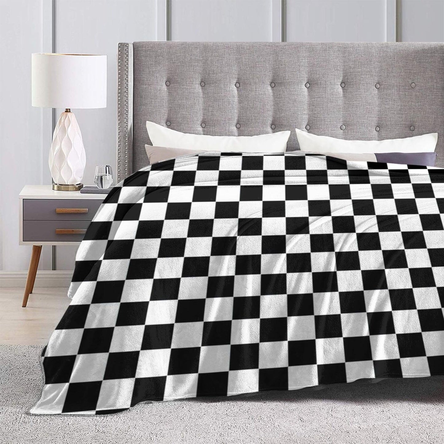Black and White Checkered Throw Blanket, 320GSM Flannel Blankets for Women Girls Kids Boys Men, Checkerboard Bed Blanket Super Soft Cozy for Bed Sofa Couch Gifts (Black and White, 50"x40")