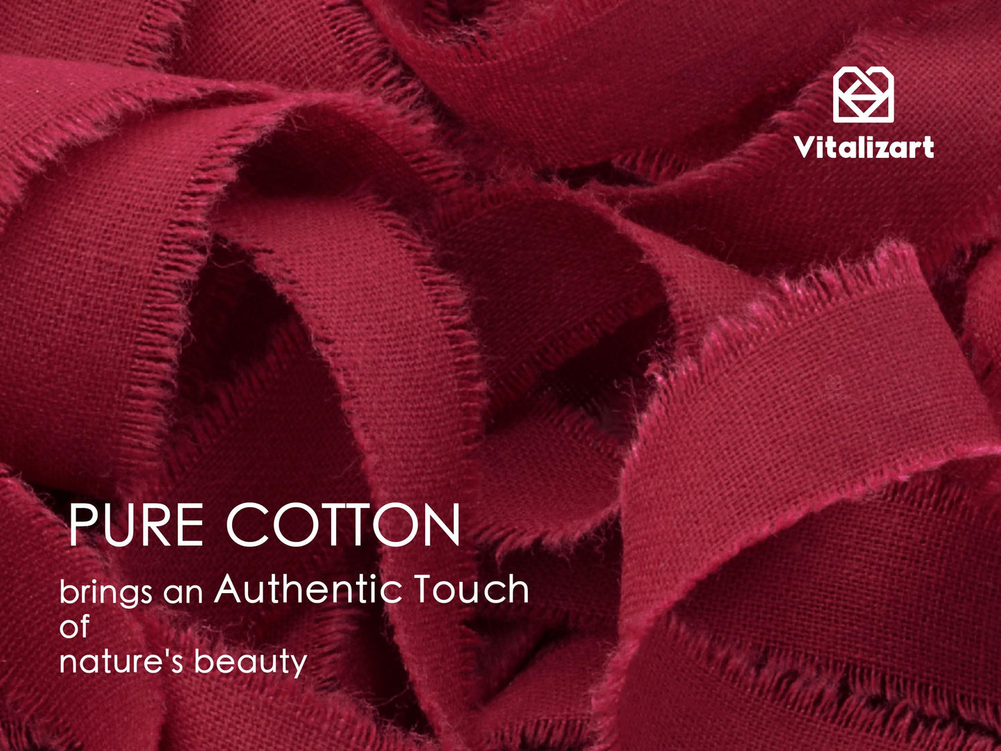 Vitalizart Christmas Ribbon Cotton Handmade Fringe 5/8" x 21 Yd Pure Natural Cotton Ribbons for Gift Wrapping Wedding Invites Bridal Shower Bouquets Holiday Decor