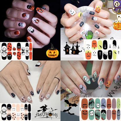 SOGAYU 12 Sheets Halloween Full Nail Wraps Art Stickers, Nail Polish Strips Nail Decals DIY Self-Adhesive Pumpkin Bat Ghost Spider Vampire Pattern with 2 Piece Nail Files for Party Decor (168 Pieces)