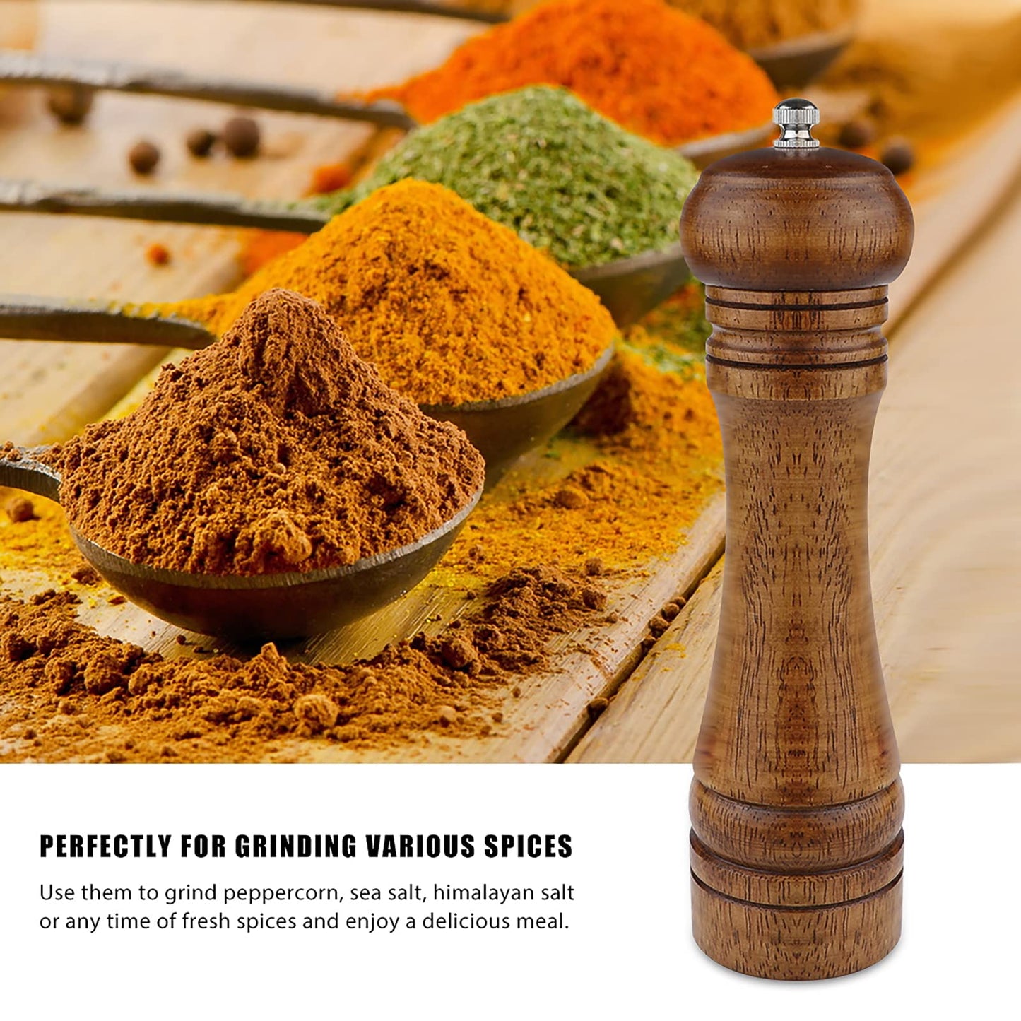 2PCS Salt and Pepper Grinder, Solid Wood Sea Salt and Pepper Shakers, Pepper Mill & Salt Mill With Adjustable Coarseness, Premium Spice Grinder Easy To Use 8 INCH, Ideal Gift for Parents & Friends