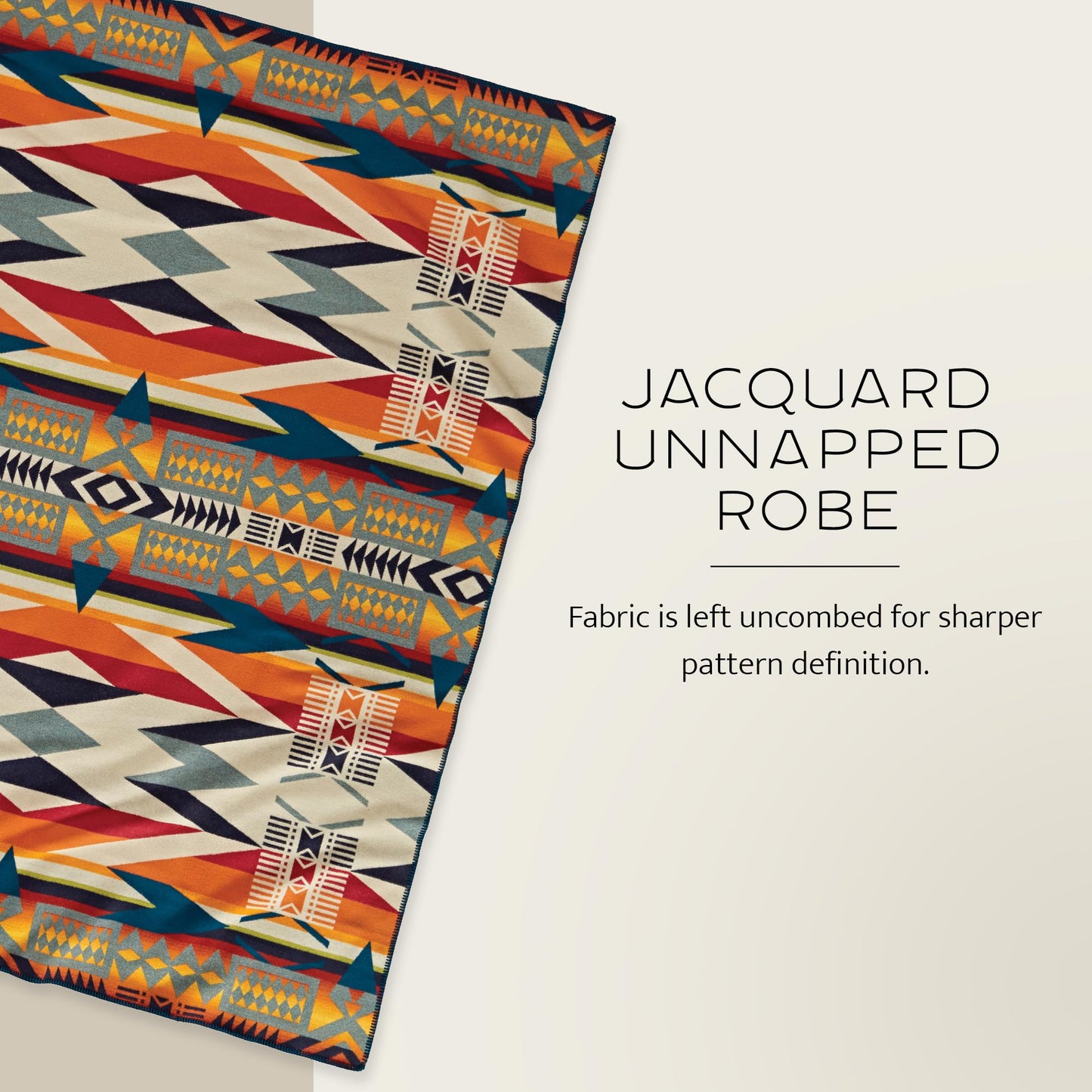Pendleton Jacquard Unnapped Blanket 64" x 80" - Wool Cotton, Reversible, Lightweight, Soft, Ultrasuede Binding, Packable Throw for Home and Travel - Fire Legend Sunset