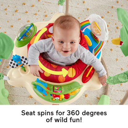 Fisher-Price Jumperoo Baby Activity Center with Lights Sounds and Music, Interactive Baby Bouncer, Rainforest, K7198