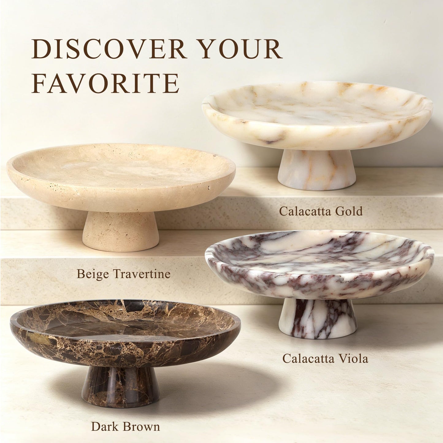 YMXYJM Natural Marble Fruit Bowl for Kitchen Counter 10.2", Large Decorative Bowl Pedestal for Home Decor, Fruits Holder For Dining Table, Brown
