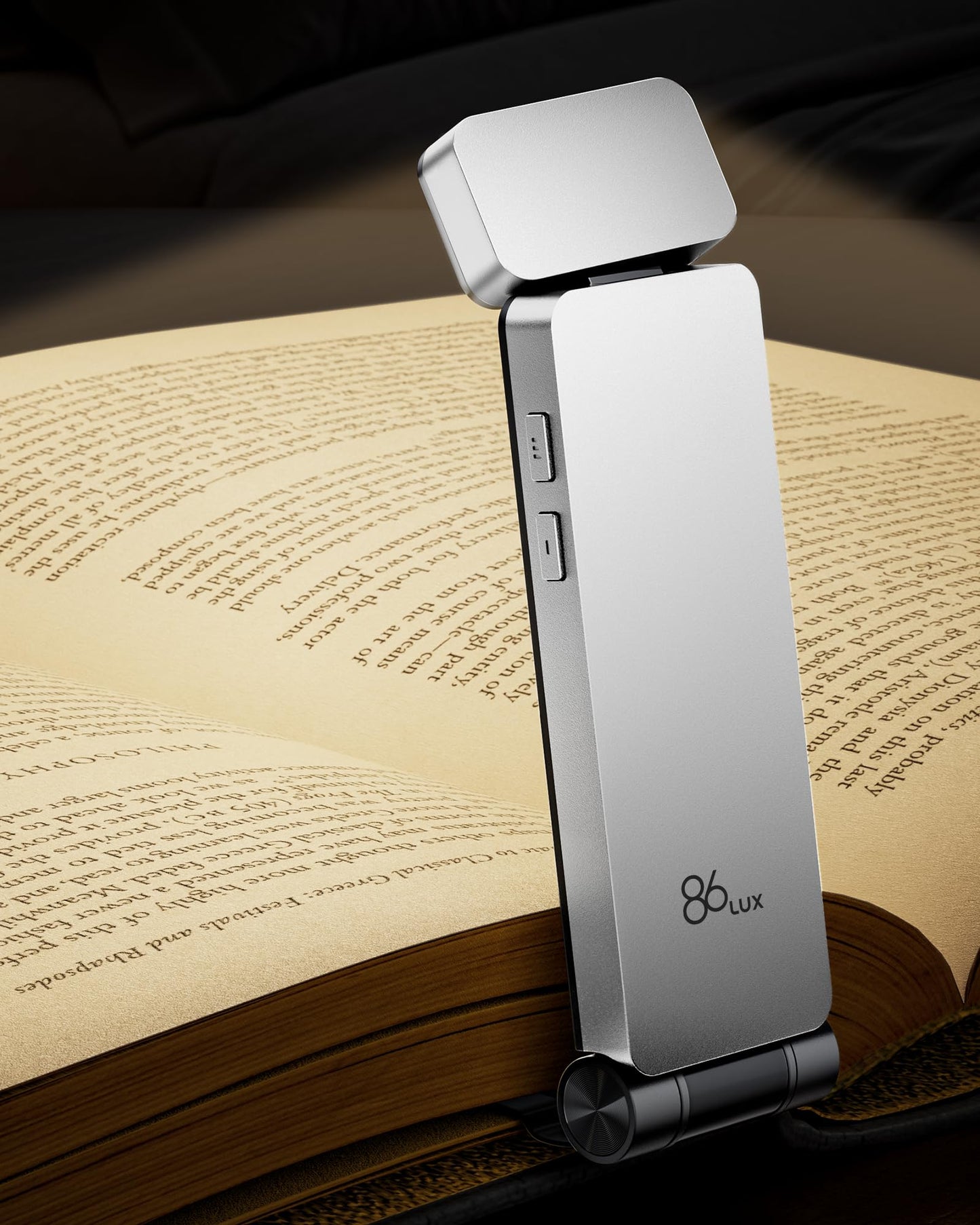 86lux Book Light, Rechargeable Clip-On LED Reading Light for Bed & Night Use - 3 Color Temperatures with Stepless Dimming, Ultralight Bookmark Design for Kids, Book Lovers, Grey