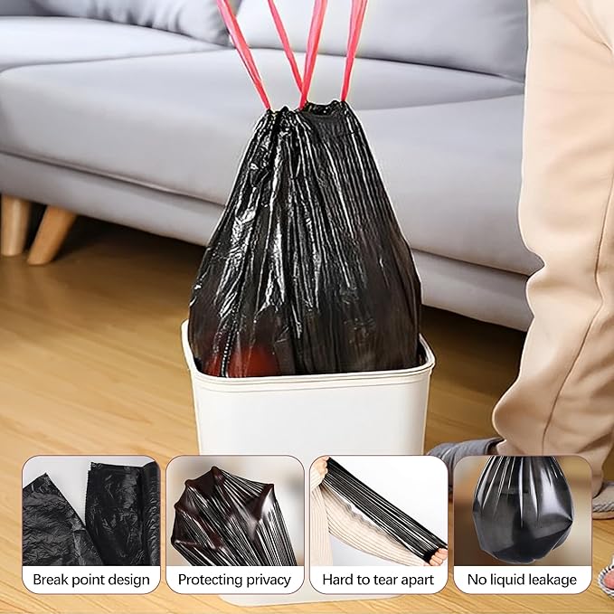 8 Gallon Trash Bags 120 Count Black Drawstring Garbage Bags