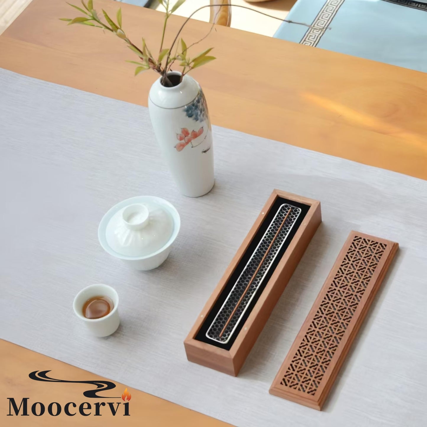 Moocervi Incense Holder Burner,Coffin Incense Storage Box Holder for Sticks, Wooden Incense-Stick Holder & Ash Catcher for Meditation/Yoga Room/Bedroom/studyroom/Office (Incense Holder with Storage)