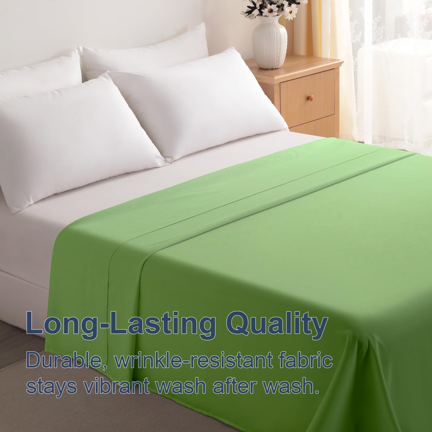 BEDSUM Microfiber Flat Bed Sheet Only, Luxury 1800 Thread Count Wrinkle and Fade Resistant Bedding Sheet, Twin XL, Sage Green