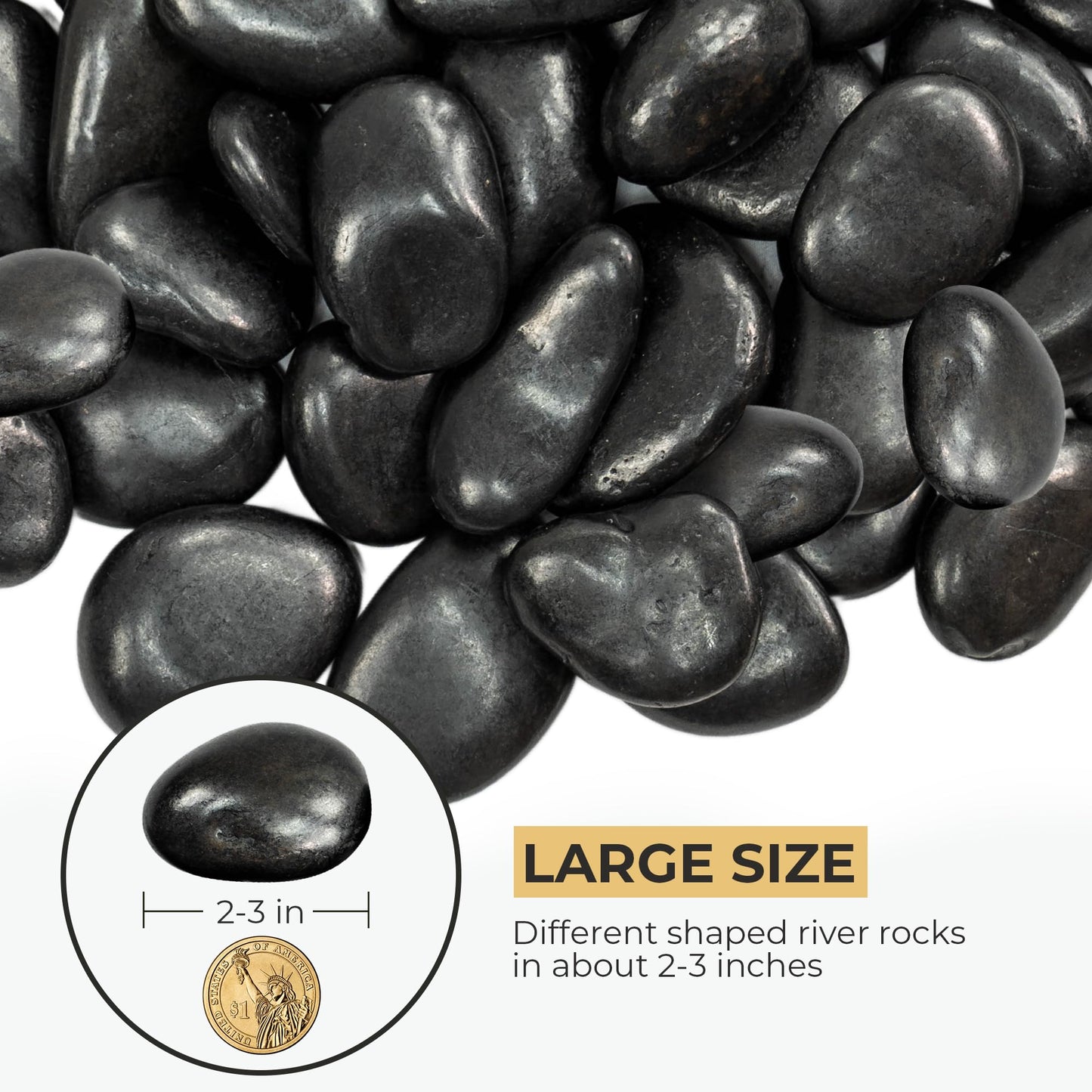 VINICS 5lbs Large Pebbles for Indoor Plants, 2-3 Inch Natural Black River Rocks for Aquarium, High Polished Decorative Stones for Vase Filler Fish Tank Landscaping Garden