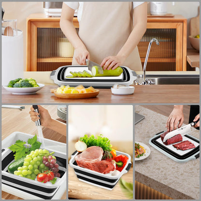 BBQ Prep Tub with Lid and Cutting Board, Collapsible Barbecue Tool Set for Marinating, Meal Prep, Food Storage, Grilling, Camping and Outdoor Cooking, Dishwasher Safe, Black XX-Large