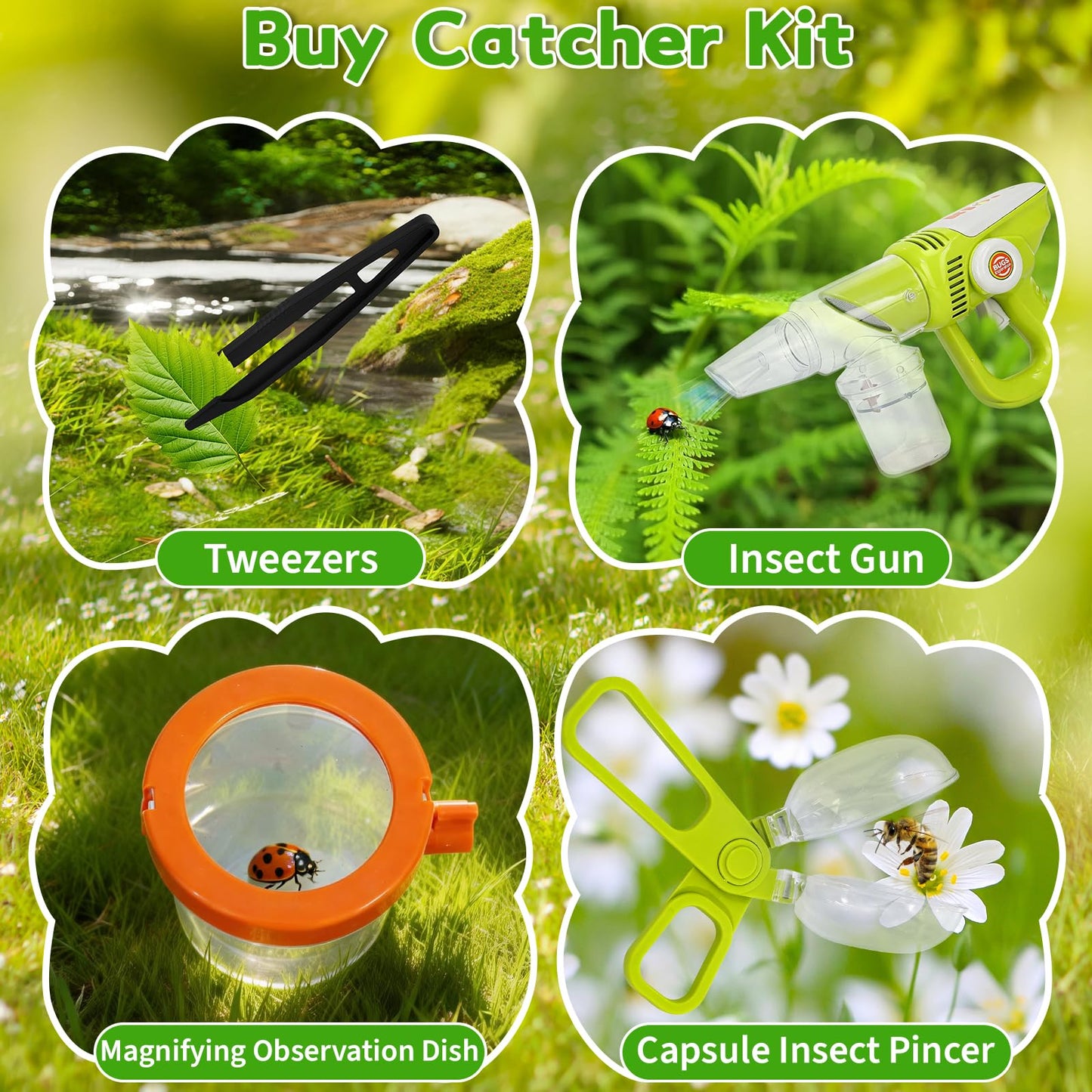 Bug Catcher for Kids 3-5, Bug Vacuum Toys Set for Toddlers 1-3, Magnify Glass, Observation Case, Insect Tweezer, Catch Pinning, STEM Educational Tool Outdoor Summer Explorer Kit Gifts for Boy Girl