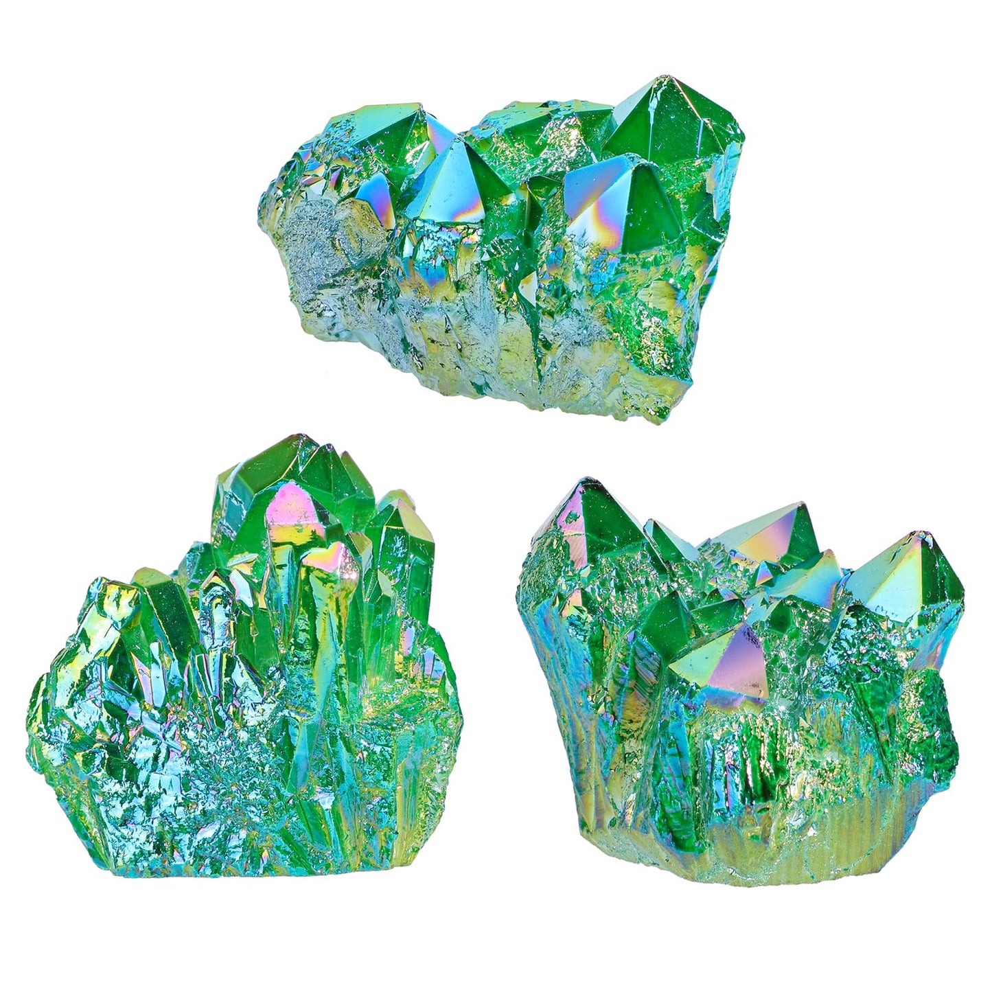 SUNYIK Green Titanium Coated Crystal Cluster,Quartz Drusy Geode Gemstone Specimen Specimen Sphere Figurine(0.2-0.3lb)