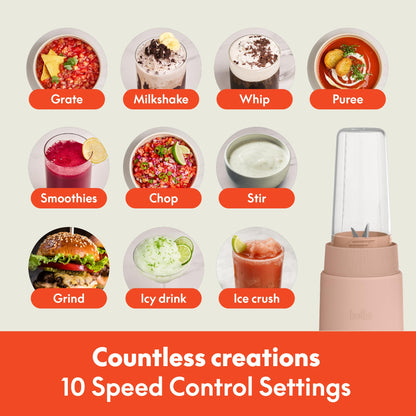 bella 6 Pcs Portable Rocket Blender, Juicer & Smoothie Maker, Press & Twist Design, EverGood™ & BPA Free Dishwasher Safe Parts, 4 Tip Stainless Steel Blade, Cord Wrap, 240 Watt Motor, Oatmilk