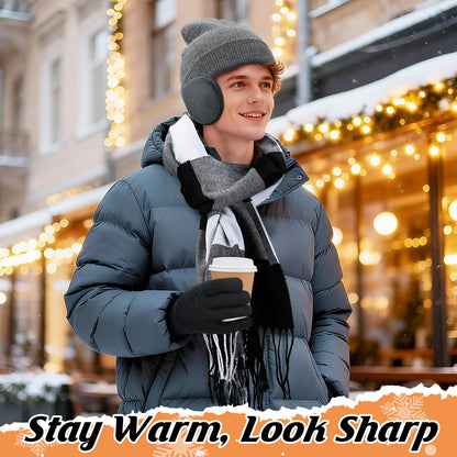 Cosweet Scarf and Gloves Set - Knitted Winter Warmer Set, Winter Gloves Plaid Scarf Beanie Hat Ear Muffs for Men Women Running Skiing Cycling Yoga Outdoor Sports Christmas Birthday Gift