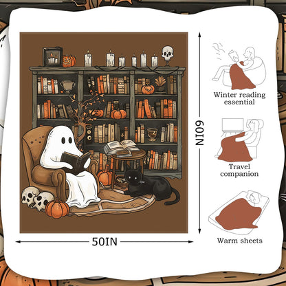 SmoothNovelty Book Lovers Gifts Throw Blanket 60 x 50 Inch Reader Blankets Book Club Horror Gifts Basket Stuffers for Women Bookworm Bookish Librarian Reading Basket(Ghost)